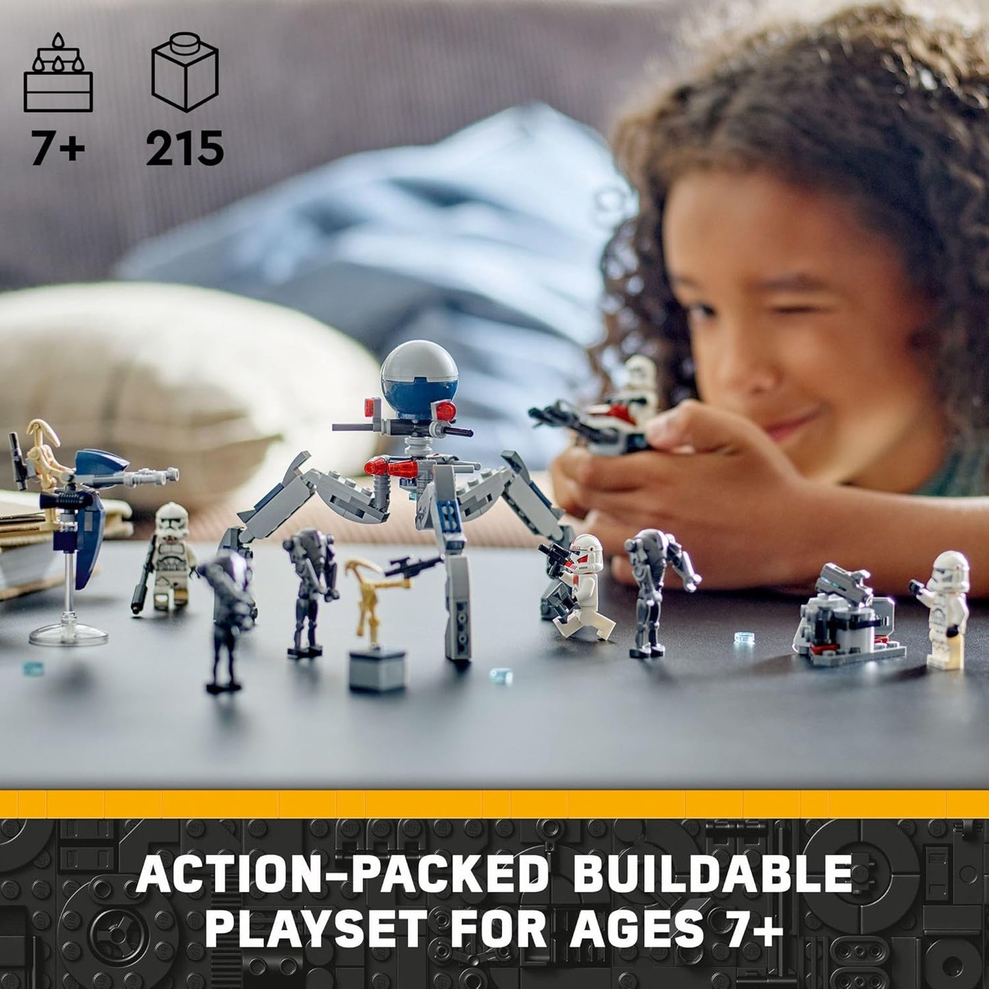 LEGO Star Wars 75372 - Paquete de batalla de soldado clon y droide de batalla para niños, vehículo de bicicleta Speeder de juguete construible, Tri-Droid y poste defensivo, coleccionable, regalo para niños y niñas de 7 años en adelante, 75372