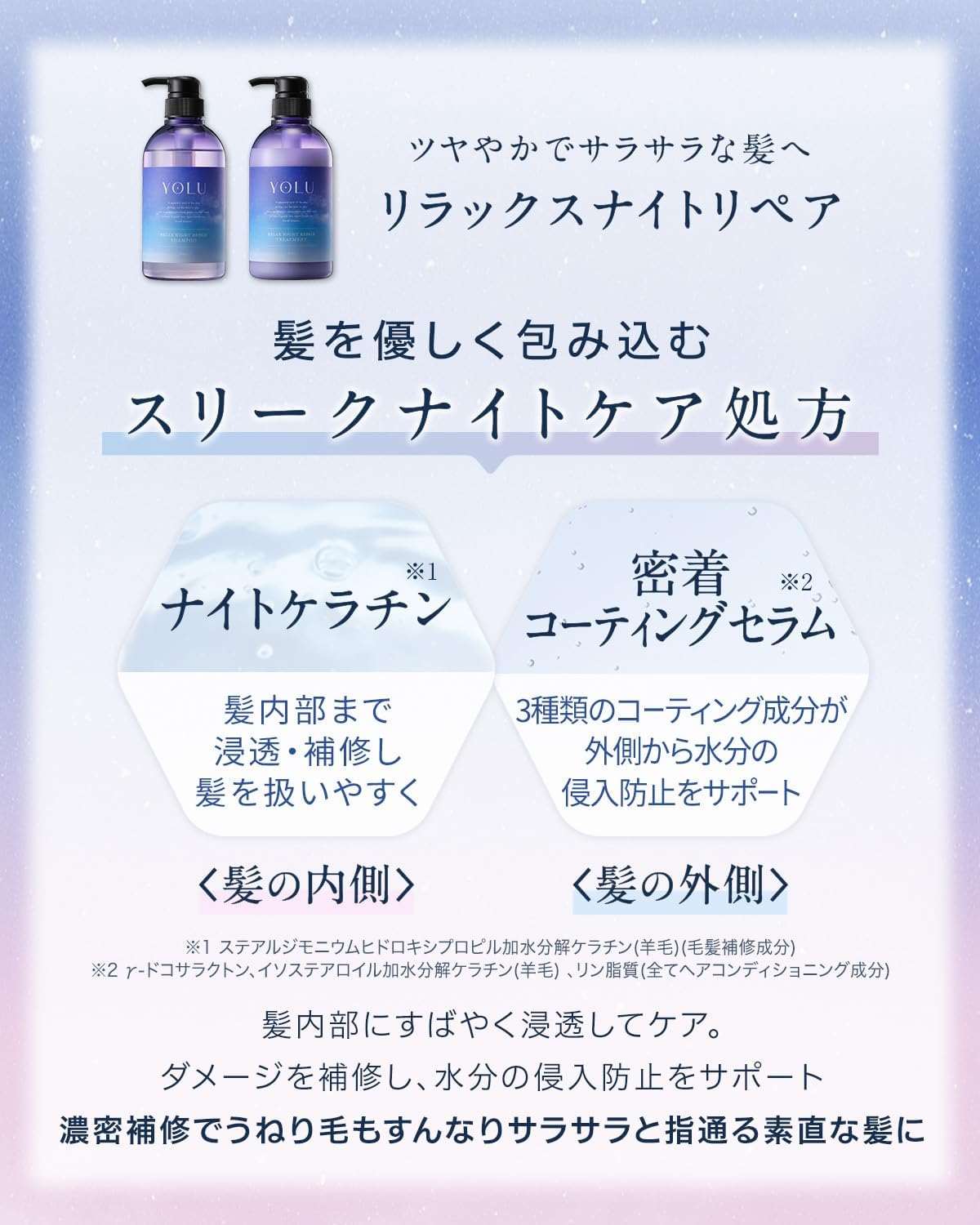 YOLU Shampoo Treatment, Hair Mask, Relax Night Repair, 3 Piece Set