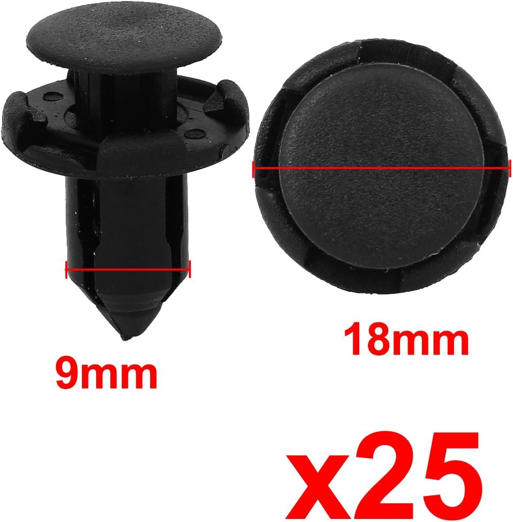 uxcell ナイロンリベット トリムホール加工 ドアバンパークリップ ブラック 9mm穴 Hondaに対応 25