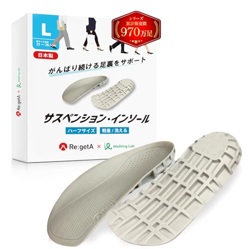Rigetta Insole, Made in Japan, No Fatigue, Shock Absorption, Standing Work, Insole, Flip Flop, Leather Shoes, Sneakers, Pumps, Sports, Half