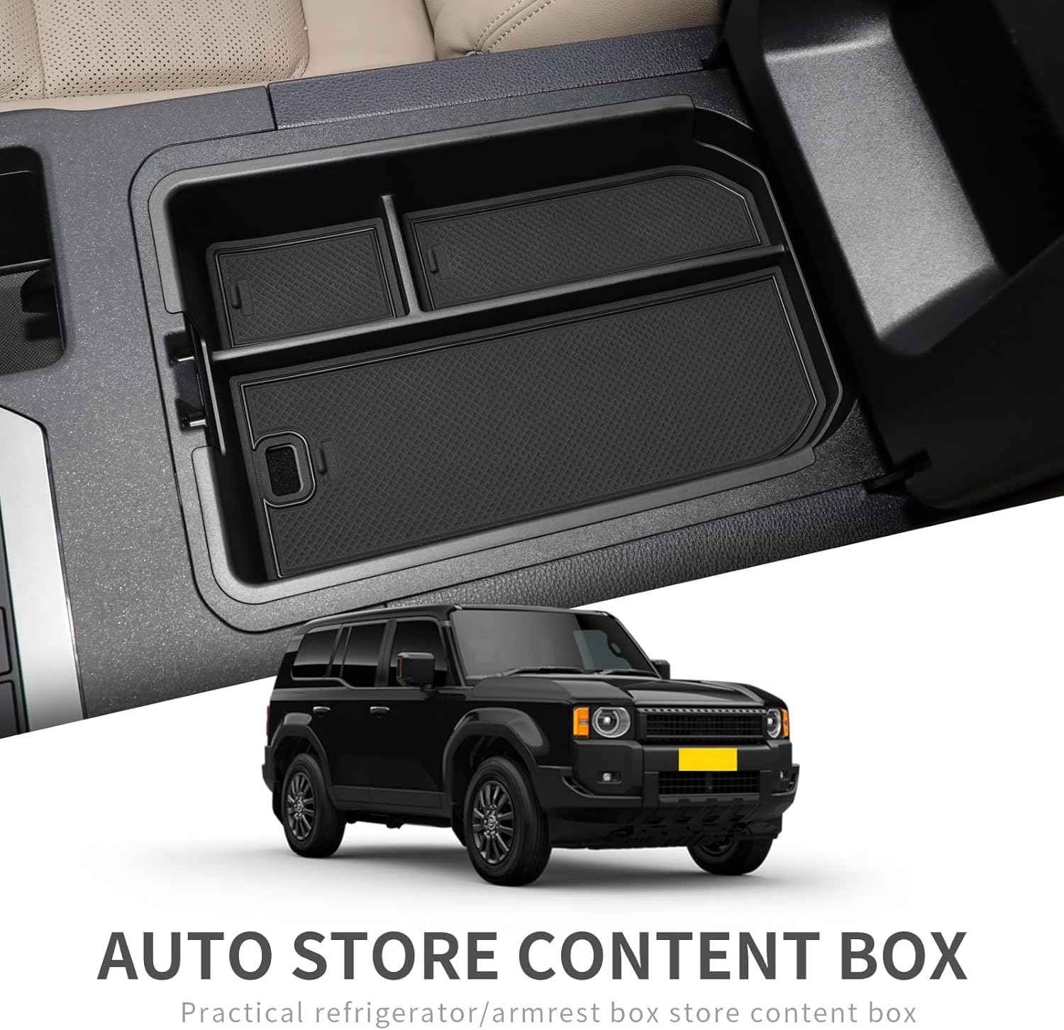 Toyota Land Cruiser 250 Land Cruiser 250 Series Console Box, Land Cruiser 250, 2024, Armrest Box, Storage Box, Small Items, Anti-Slip, Rubber Mat Included, Interior Parts, Accessories, Black