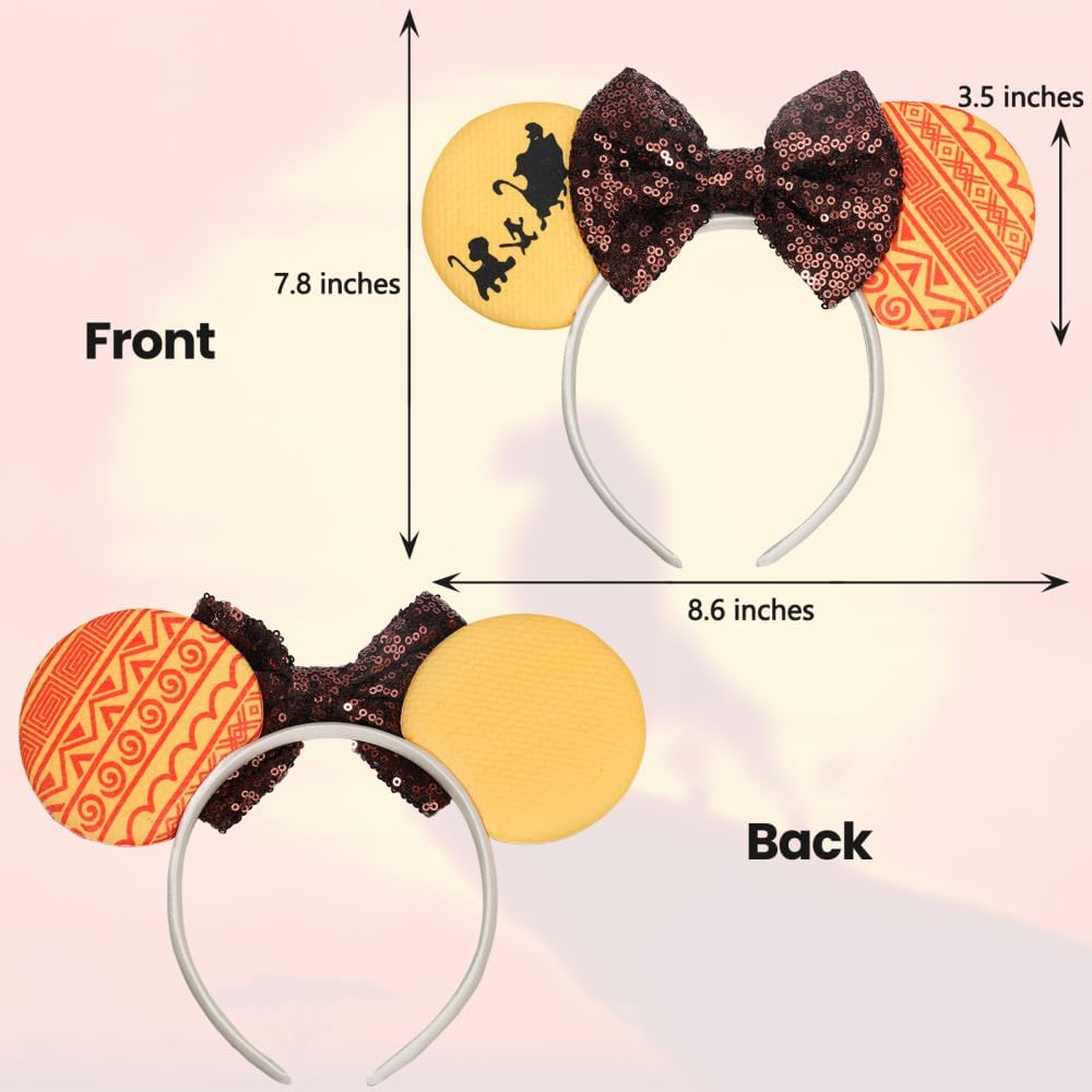 ETLUK - Diadema con orejas de ratón, orejas de animal con lazo de lentejuelas para mujeres y niñas, orejas de parques para accesorios de cosplay, fiesta (León)