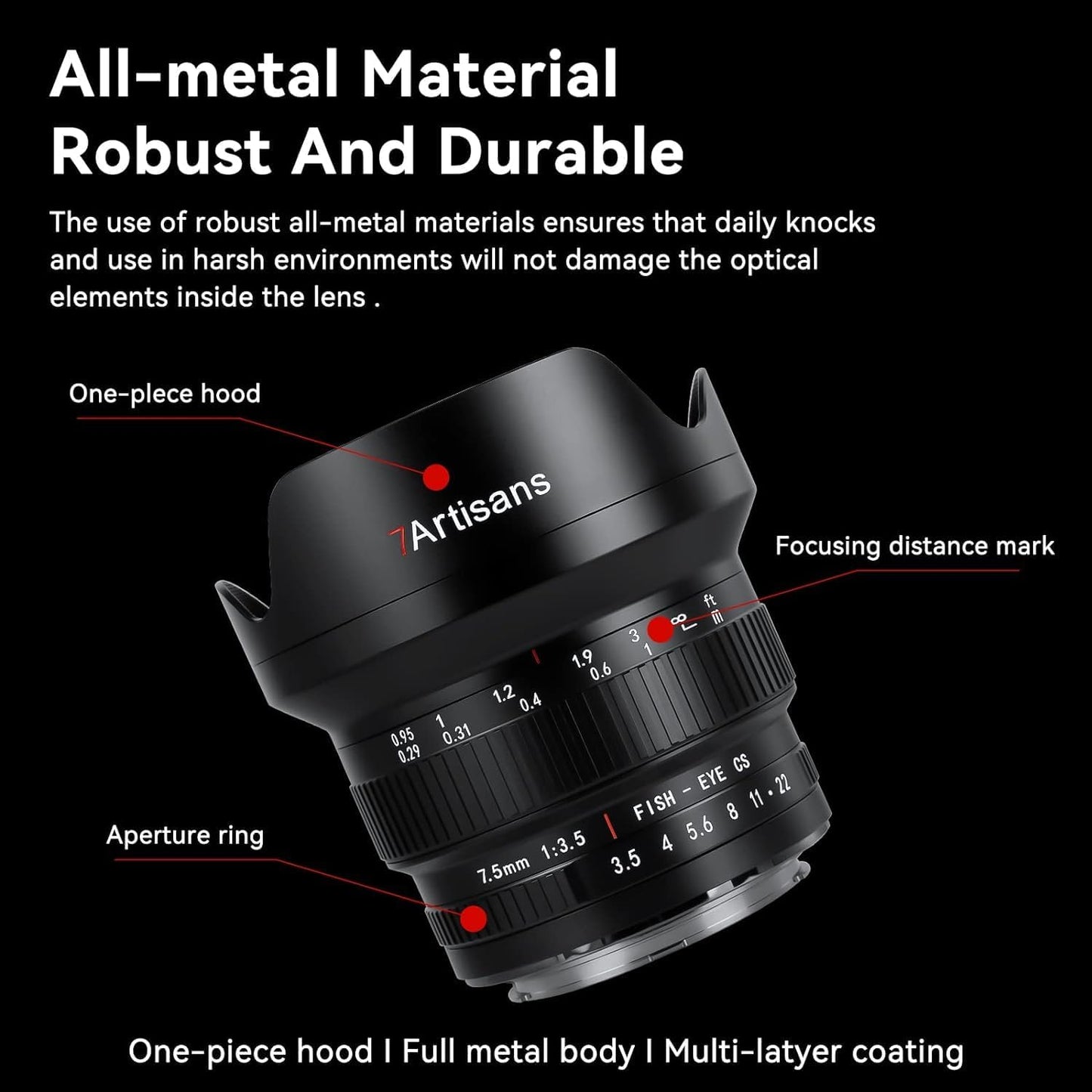 7artisans MF 7.5mm F3.5 APS-C 205° Super Wide Angle Manual Fisheye Lens for Canon EF DSLR Lens 80D 200D Black