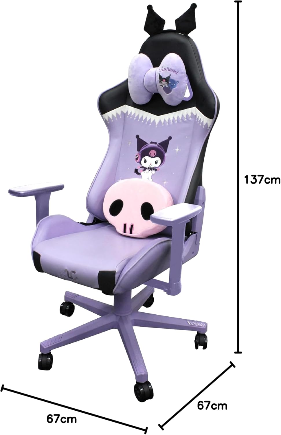 Allone Gaming Chair Sanrio Characters Kuromi 26.4×26.4×48.8 inches, Purple, e-sports, Infinite Reclining Function, Adjustable Height, Removable Headband, Lumbar Support, and Headrest, Cute, ALG-GMCKU