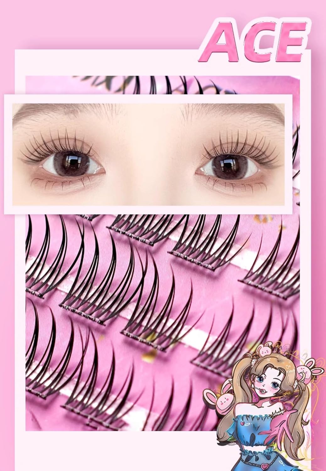 Lishu False Eyelashes, No Glue, 1 Second Eyelashes, 3D, No Glue, For Parts, Difficult to Fall Off, Natural Eyelashes, High Adhesion, Cute, Natural Eyelashes, Popular for Beginners (ACE 1.0)