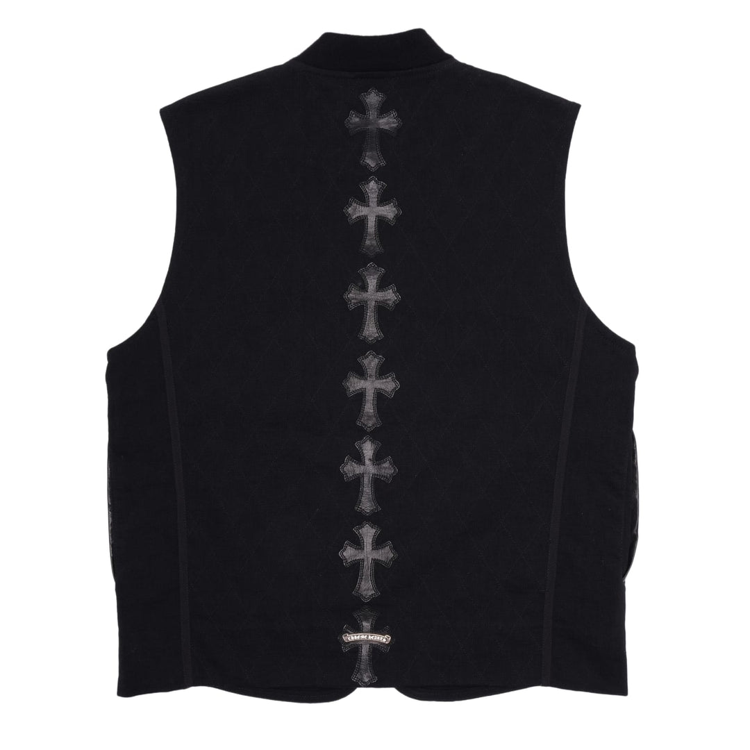 CHROME HEARTS 'LEATHER CROSS SPINE PATCHES' BLACK PAPA ZIP UP VEST
