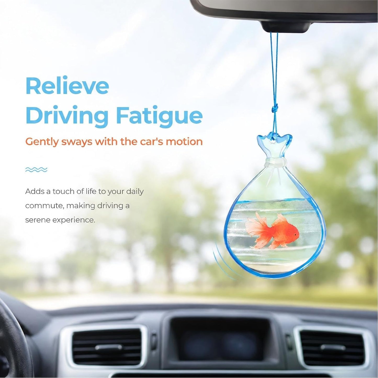 Goldfish Bag - Adorno colgante de automóvil, bonito colgante de plástico acrílico para espejo retrovisor, decoración interior de automóvil caprichosa, universal para la mayoría de los