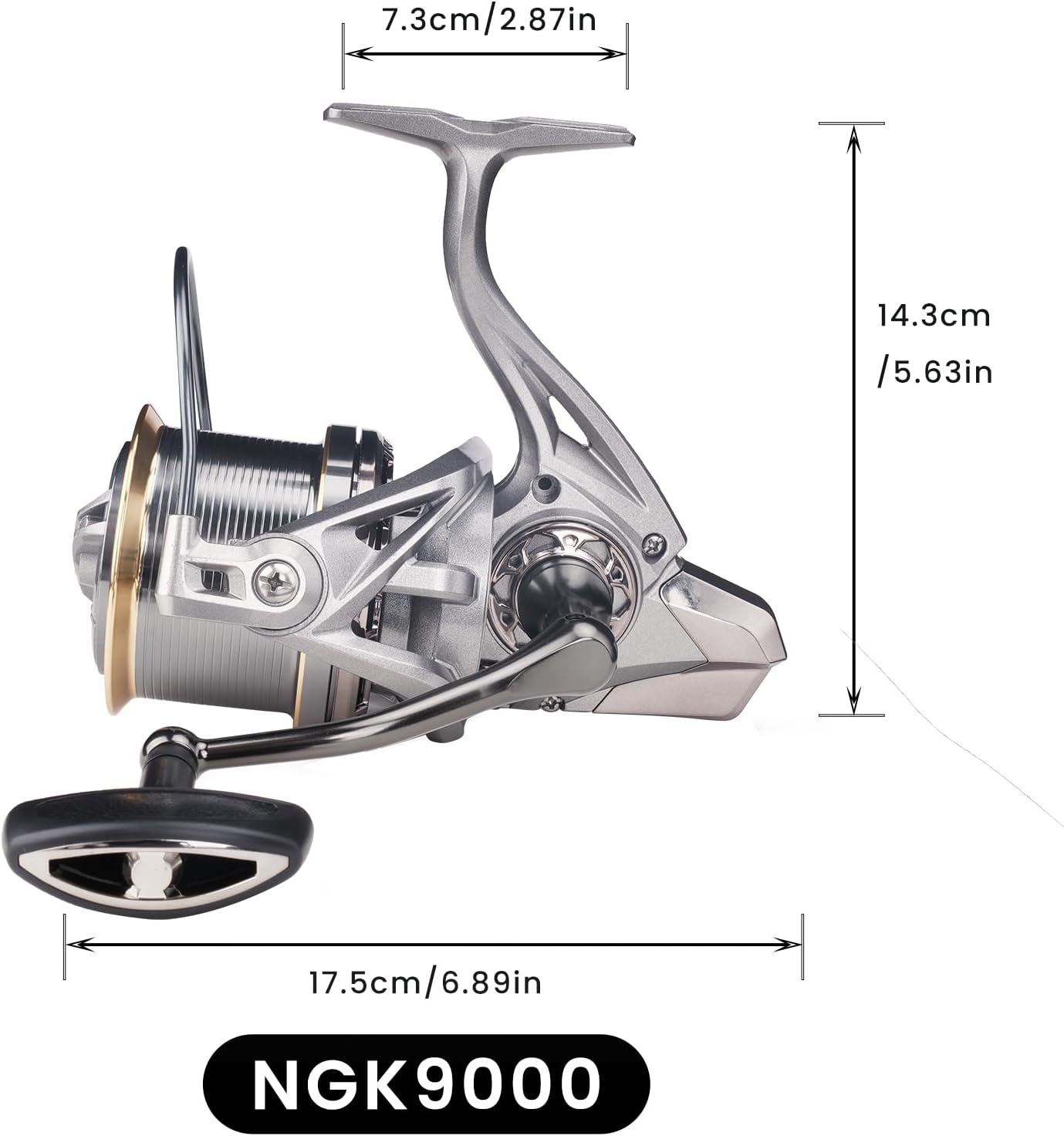 HAUT TON Spinning Reel 8000/9000/10000/12000/14000 Series 17+1BB Graphite/Metal Frame Surf Fishing Reel 4.8:1 Gear Ratio 55lb Drag Medium/Heavy Long Casting Coastal Offshore Saltwater Monster Fish