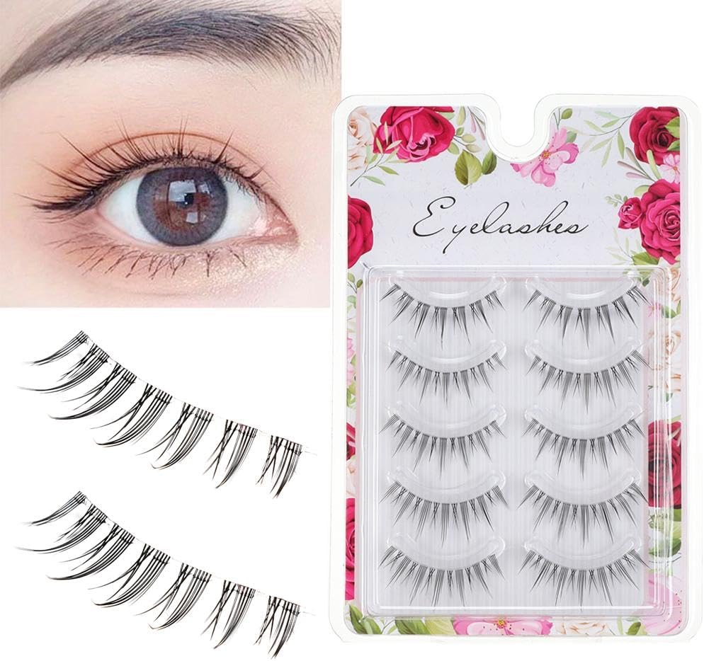 False Eyelashes 5 Pairs Thin Transparent Stem Natural Faux False Eyelashes Beginner Makeup Tools Handmade Ultra Light Eyelashes