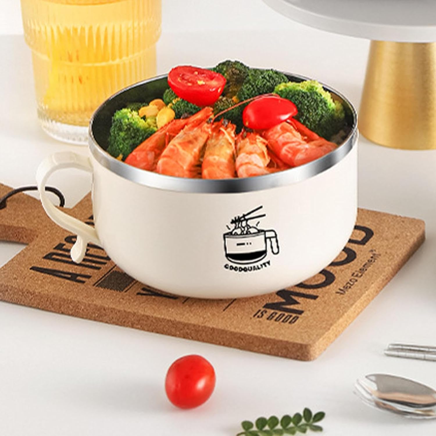 Ramen Bowl, Noodle Bowl, Ramen Bowl with Lid, Large Bowl, Udon Bowl, Double Layered Ramen Bowl, Microwave Safe, Soup, Stainless Steel, Instant Noodle Bowl, Steamed Egg Bowl, Cooker, Cooker, Cooking