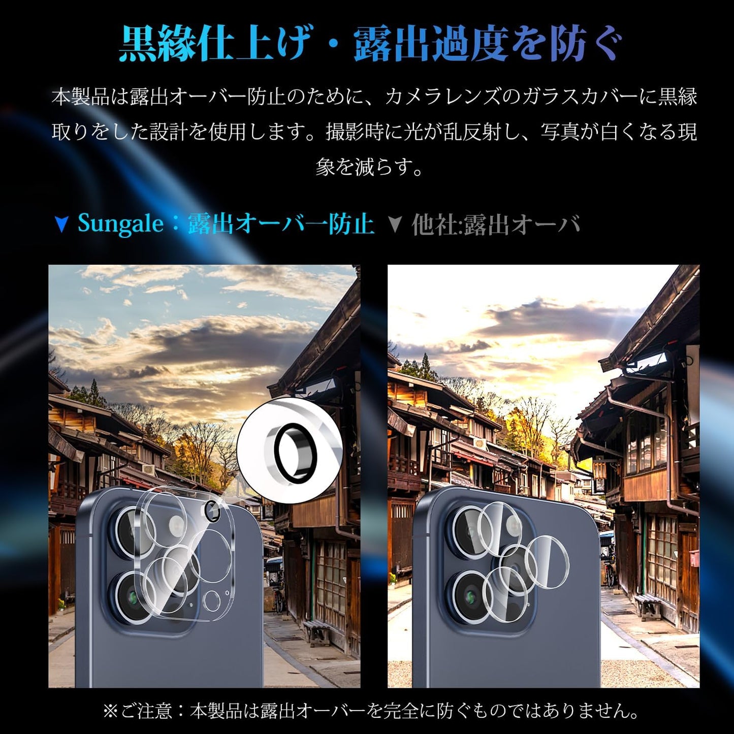 Sungale Camera Film for iPhone 15 Pro / iPhone 15 Pro Max, Camera Lens Protective Cover, Tempered Glass, Ultra Thin, Made by Japan Asahi Glass, For iPhone 15 Pro/iPhone 15 Pro Max, Camera Protection,