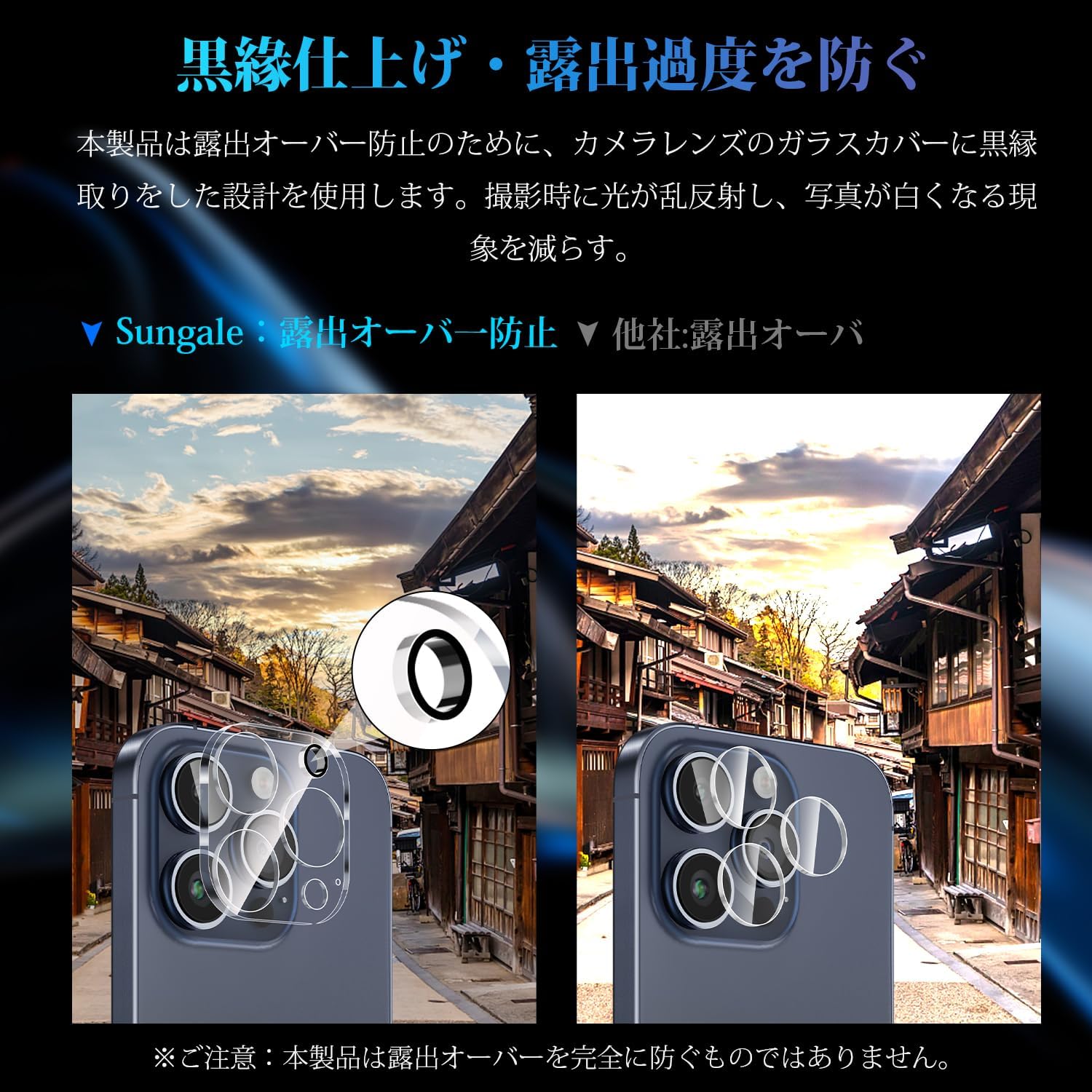 Sungale Camera Film for iPhone 15 Pro / iPhone 15 Pro Max, Camera Lens Protective Cover, Tempered Glass, Ultra Thin, Made by Japan Asahi Glass, For iPhone 15 Pro/iPhone 15 Pro Max, Camera Protection,