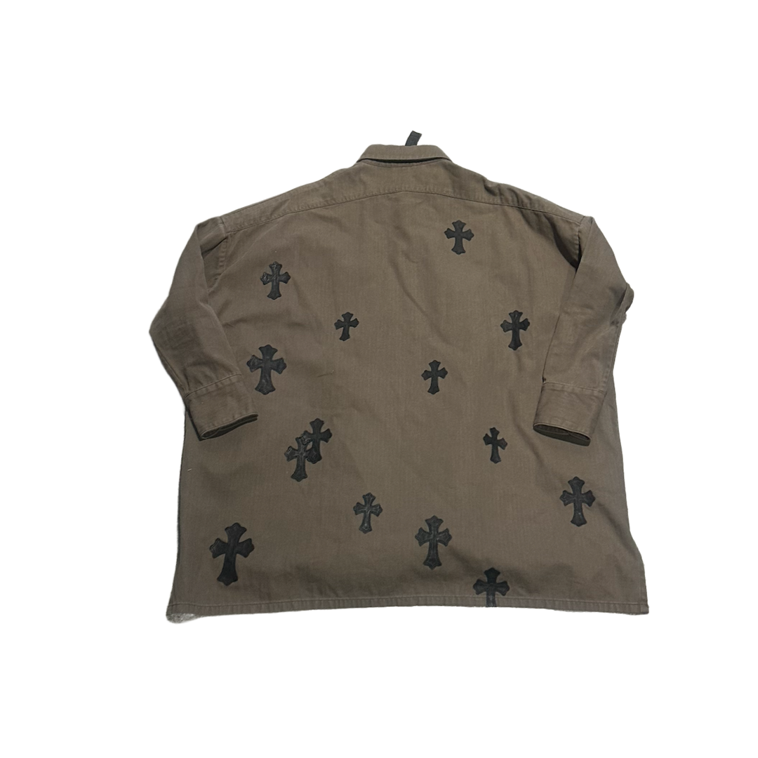 CHROME HEARTS 'OLIVE' 22 CROSS PATCH BUTTON UP SHIRT