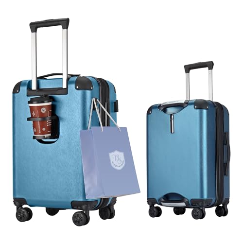 BlueSea BSSC08 Suitcase, Carrying Case, Carry Bag, Carry-on Bag, Grip Function, Expanded Size, 100% PC, TSA Lock, Double Casters with Hook Function, Cup Holder, Silent, Shock Resistant, Ultra
