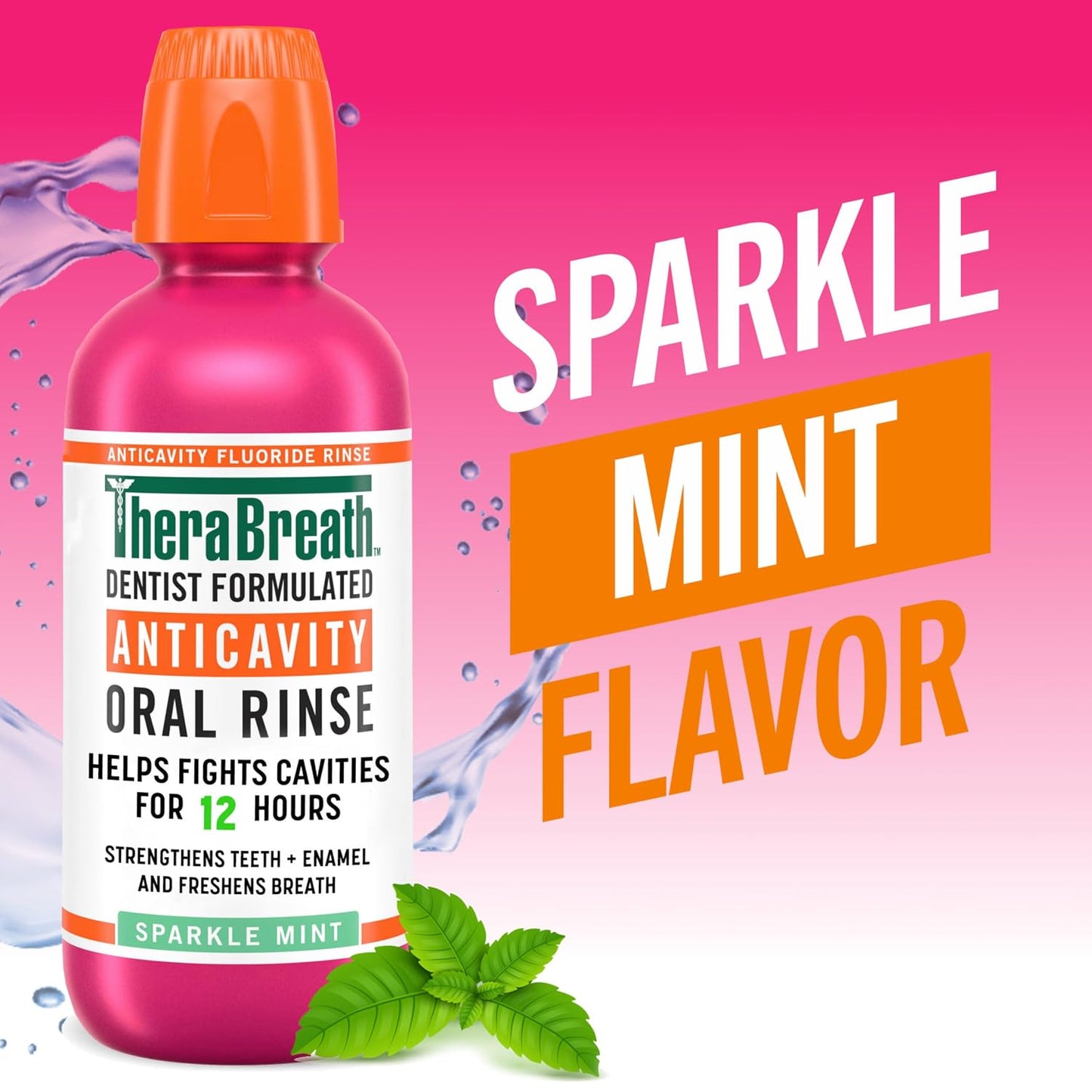 TheraBreath - Enjuague bucal anticaries con flúor oral, combate las caries, fortalece el esmalte y refresca el aliento, formulado por dentistas, sin alcohol, sabor a menta brillante, 16 onzas líquidas