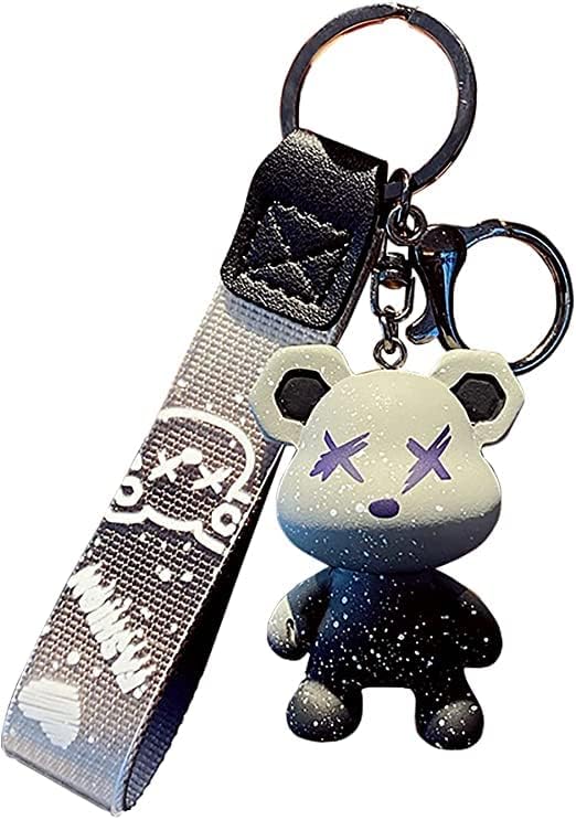 [AIXUAN] Men Women Boy Girl Cute Color Bear Key Knitting Idea Rope Resin Animal Pendant Metal Keychain (Grey)