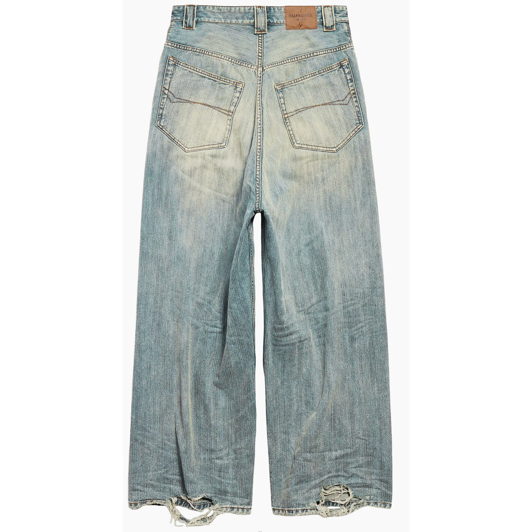 BALENCIAGA 'RED EMBROIDERED LOGO' BLUE DENIM JEANS