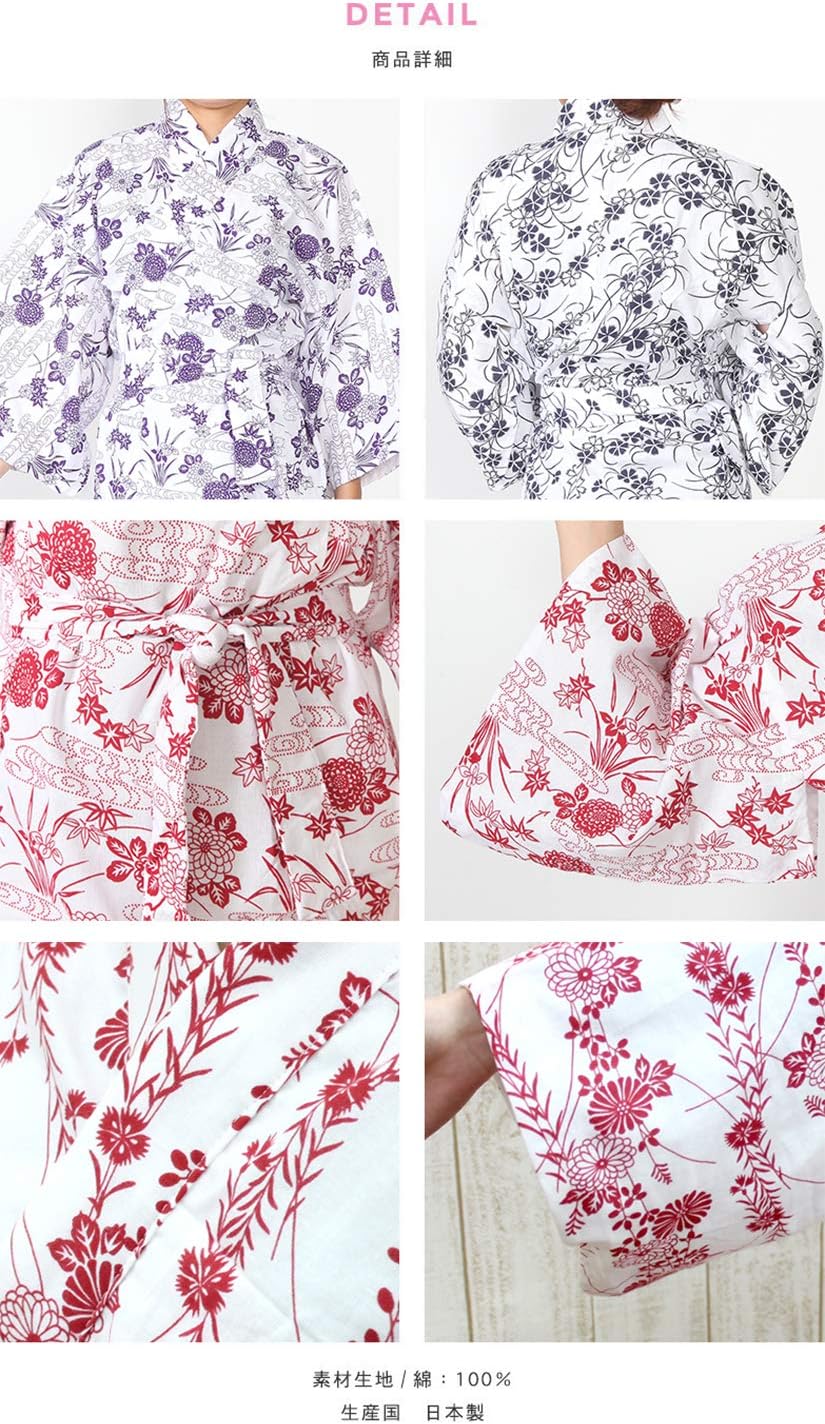 [Yone7] Wazarashi White Gauze Sleepwear for Women, Double Lined, 100% Cotton, Sleepwear, Pajamas, Yukata, Ryokan, Nursing, Women’s, purple