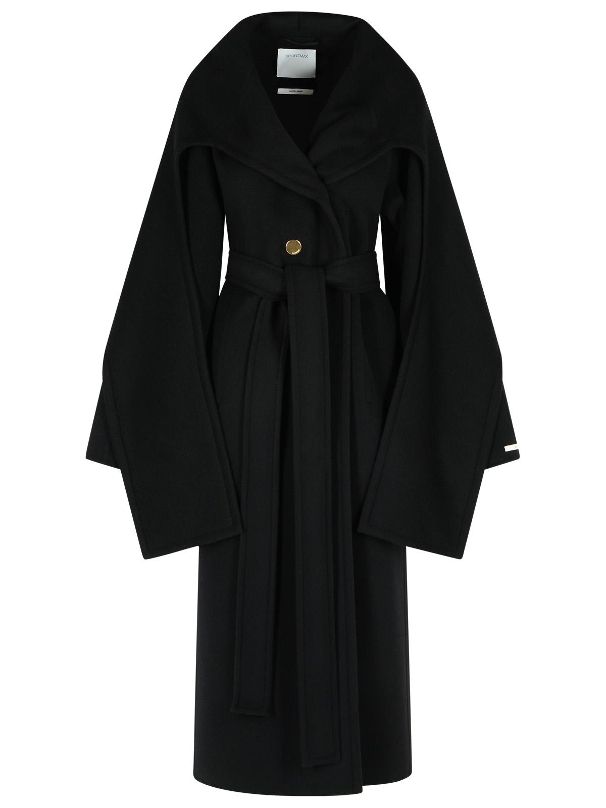 Sportmax Sportmax Baldo 'スカーフカラー付きブラックバージンウールコート - Image 2