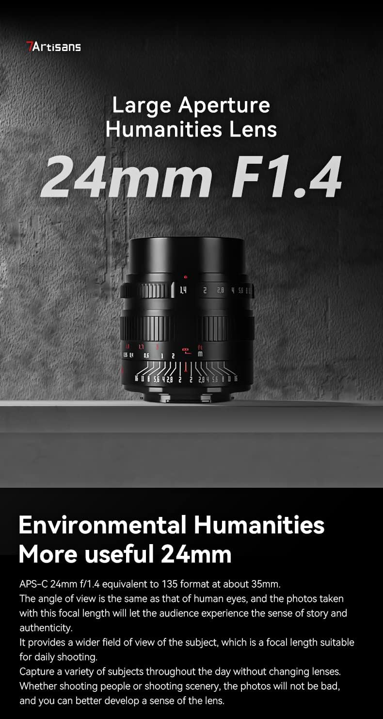 7artisans 24mm F1.4 Wide Angle Lens, 61° Angle, 7 Sheets in 6 Groups, Sharp & Vivid Picture, Compact & Lightweight (Canon EF-M Mount)