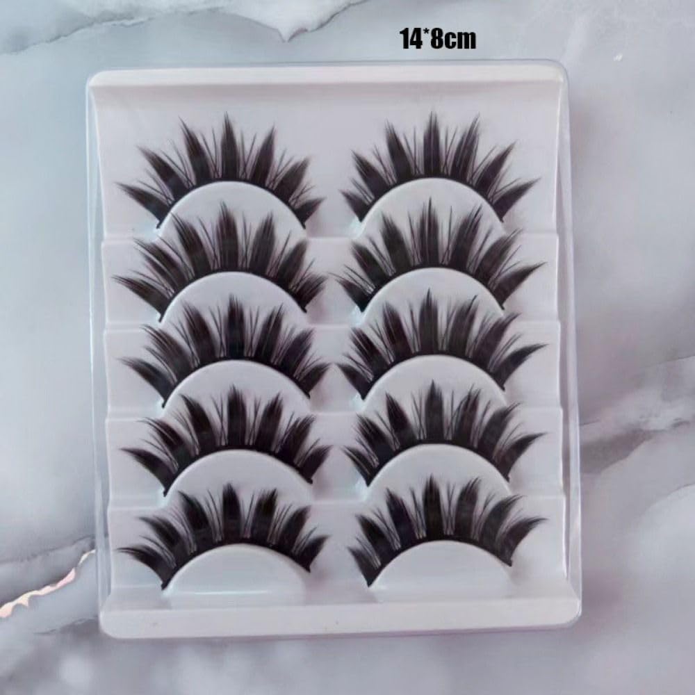 5 Pairs Cartoon Eyelashes Wet Look Eyelashes Effect Cat Eye Eyelash Extensions Fluffy Spiky Mink Lashes Japanese Cosplay Style Anime False Eyelashes Reusable