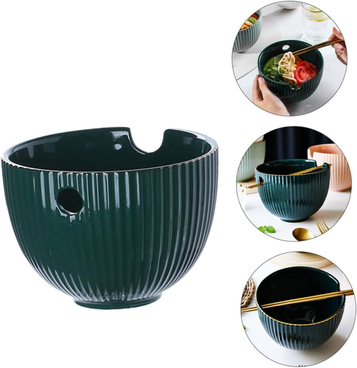 UTHCLO 陶磁器製ラーメンどんぶり 滑らか表面で洗浄簡単 多機能インスタント麺碗 即席うどん対応 家族や友人への贈り物に