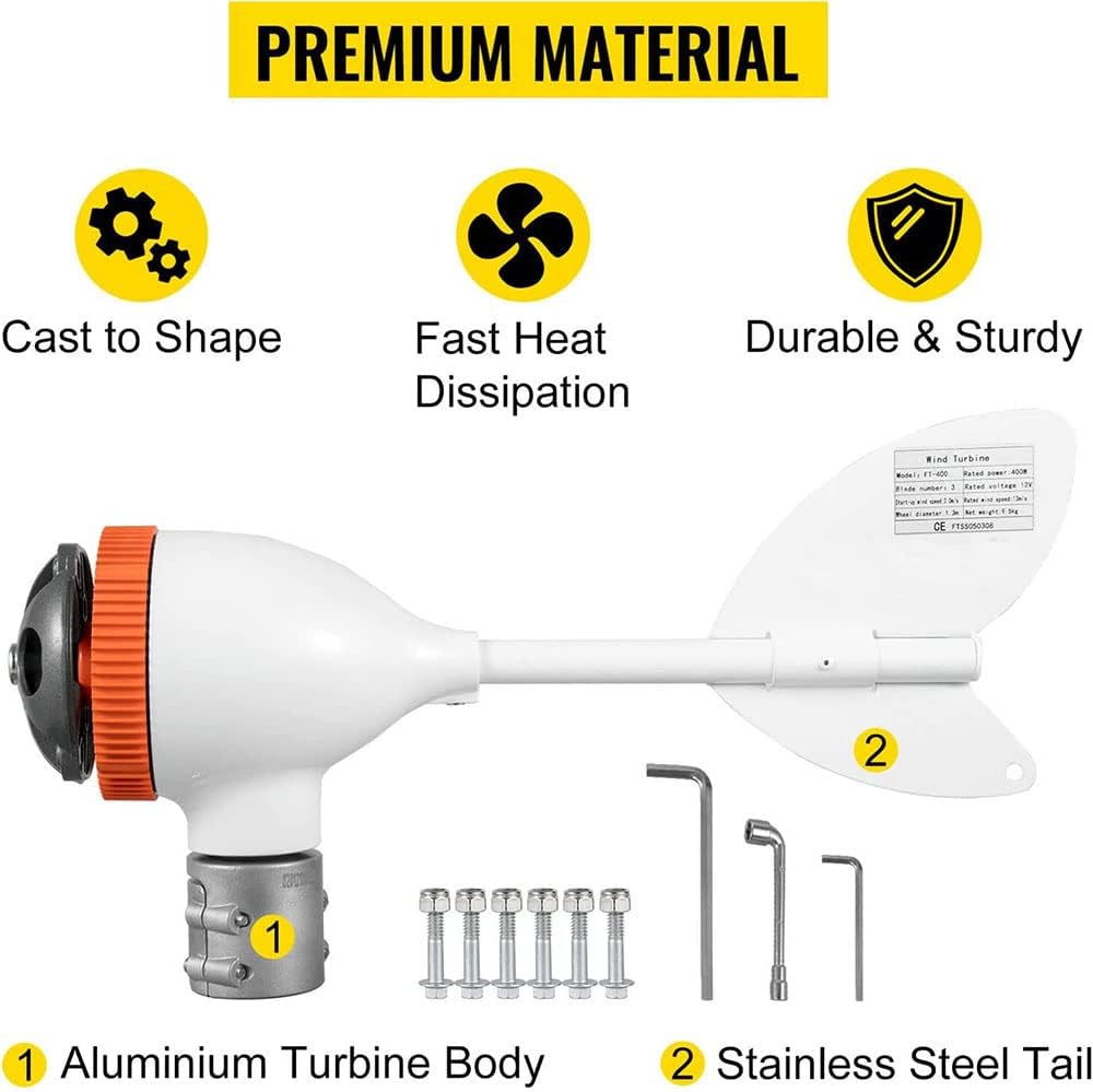 風力タービン、風力タービンジェネレーター 5枚羽根風力タービン 家庭用低騒音高効率、12V (24V)