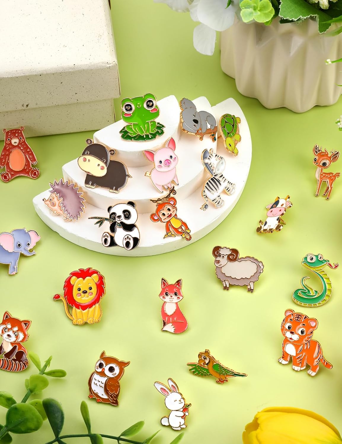 JUNEBRUSHS 28 pines esmaltados de animales, bonitos broches de animales del bosque, elefante, panda, tigre, jirafa, para decoración de fiestas, intercambio, regalo, mochilas, ropa, bolsas, sombreros y accesorios