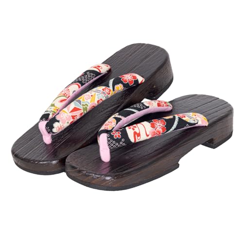 Kimono Living Clogs, Women's Cute (Natural Single Piece Paulownia Yukata Clogs), No Painting, 5 Colors to Choose from M/L
