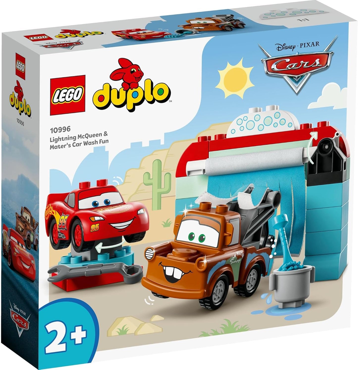 LEGO Duplo Lightning McQueen and Mater Car Wash Toy Blocks, Birthday Present, Educational, Christmas, Boys and Girls, Children, Ages 1.5, 2, 4, Toddlers, Vehicles, Cars, Mini Cars, Pretend Play, Role