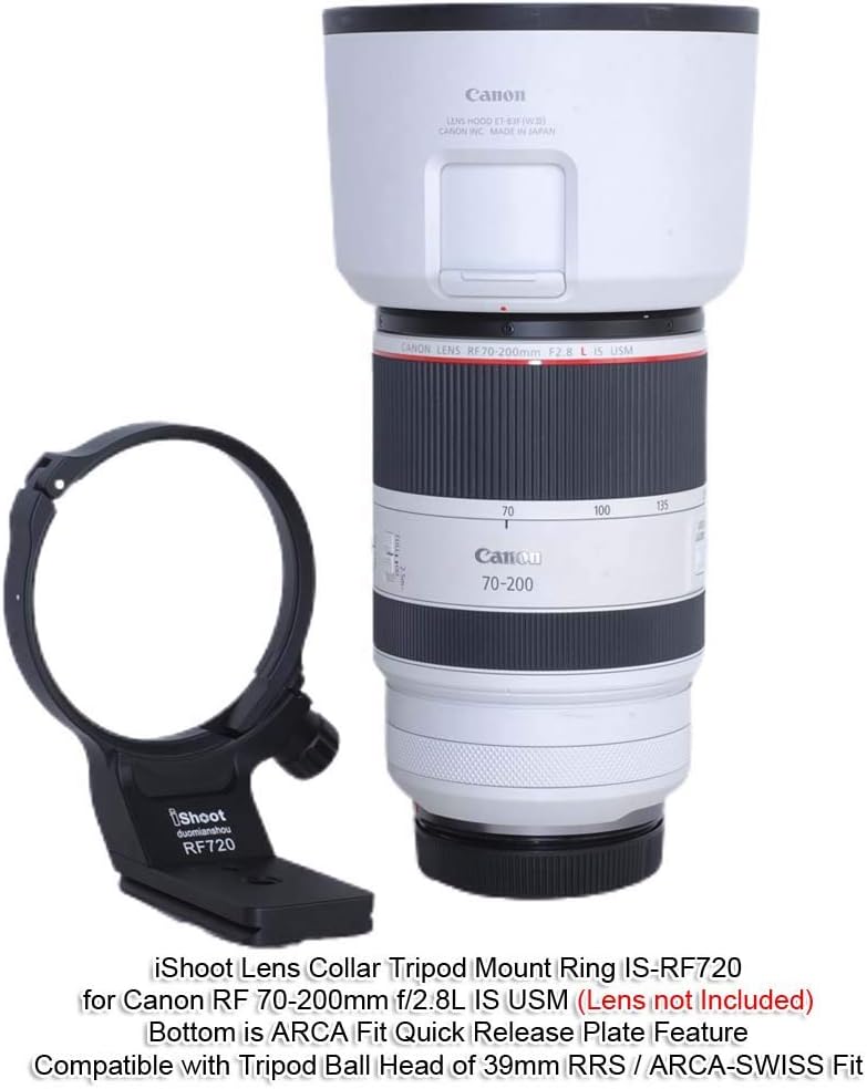 iShoot CNC Camera Ring Tripod Mount Ring, Lens Support Collar, Lens Bracket Collar, Tripod Socket, For Canon RF 70-200mm f/2.8L IS USM E(III), Bottom Quick Release Plate with 1/4 3/8 Screw Hole, Fits