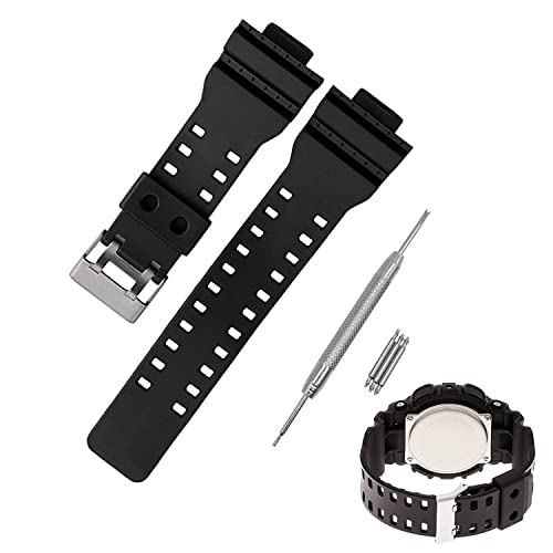 GR GLS-8900 GA-110 Watch Strap, 0.6 inch (16 mm) Mounting Width, Compatible with G-Shock Strap, Waterproof Strap, Urethane Resin Material, Compatible with Casio G 110, 100 GD-100 GW (Black)