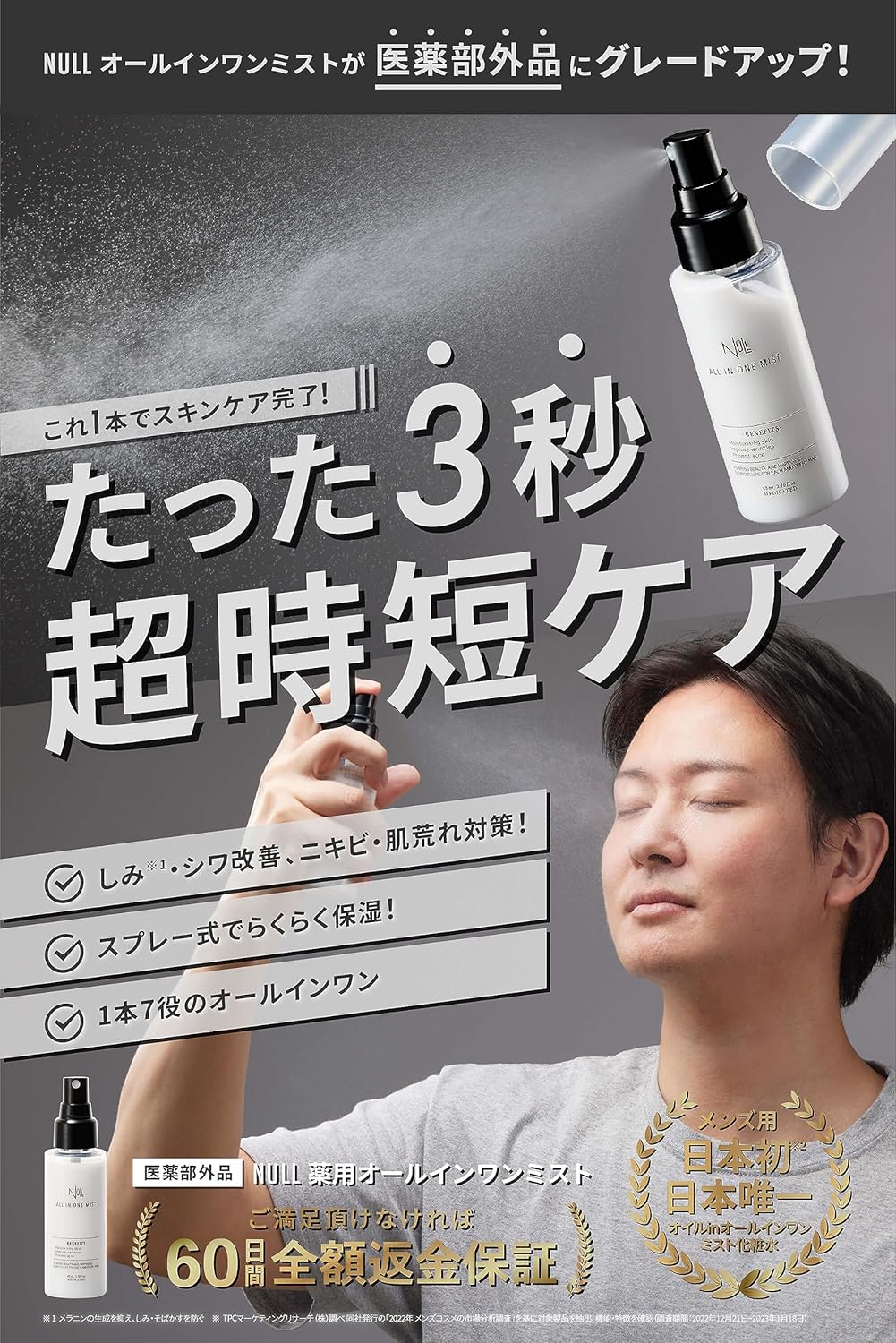 NULL Medicated All-in-One Mist Men's Lotion, After Shave Lotion, Men's, Moisturizing, Spray, Skin Care, Milky Lotion, Serum, 80 Days Work, 2.8 fl oz (80 ml)