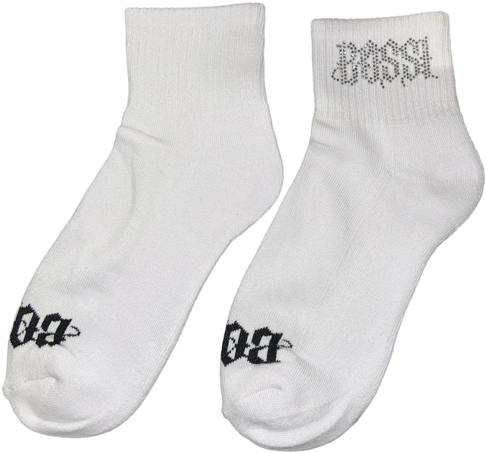 BOSSI 'DARK SILVER LOGO' RHINESTONE SOCKS