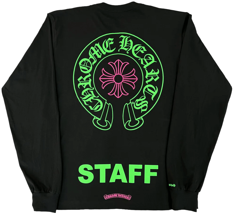 CHROME HEARTS 'MIAMI STAFF PINK GREEN' HORSESHOE LOGO BLACK LONGSLEEVE