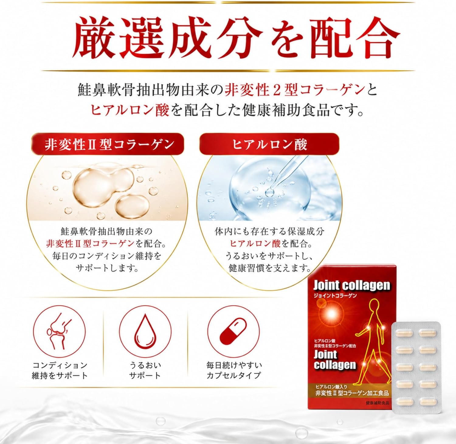 ジョイントコラーゲン 60カプセル 非変性2型コラーゲン ヒアルロン酸配合 国内製造 健康補助食品 毎日の健康習慣に Joint collagen Avenir Healthy Shop