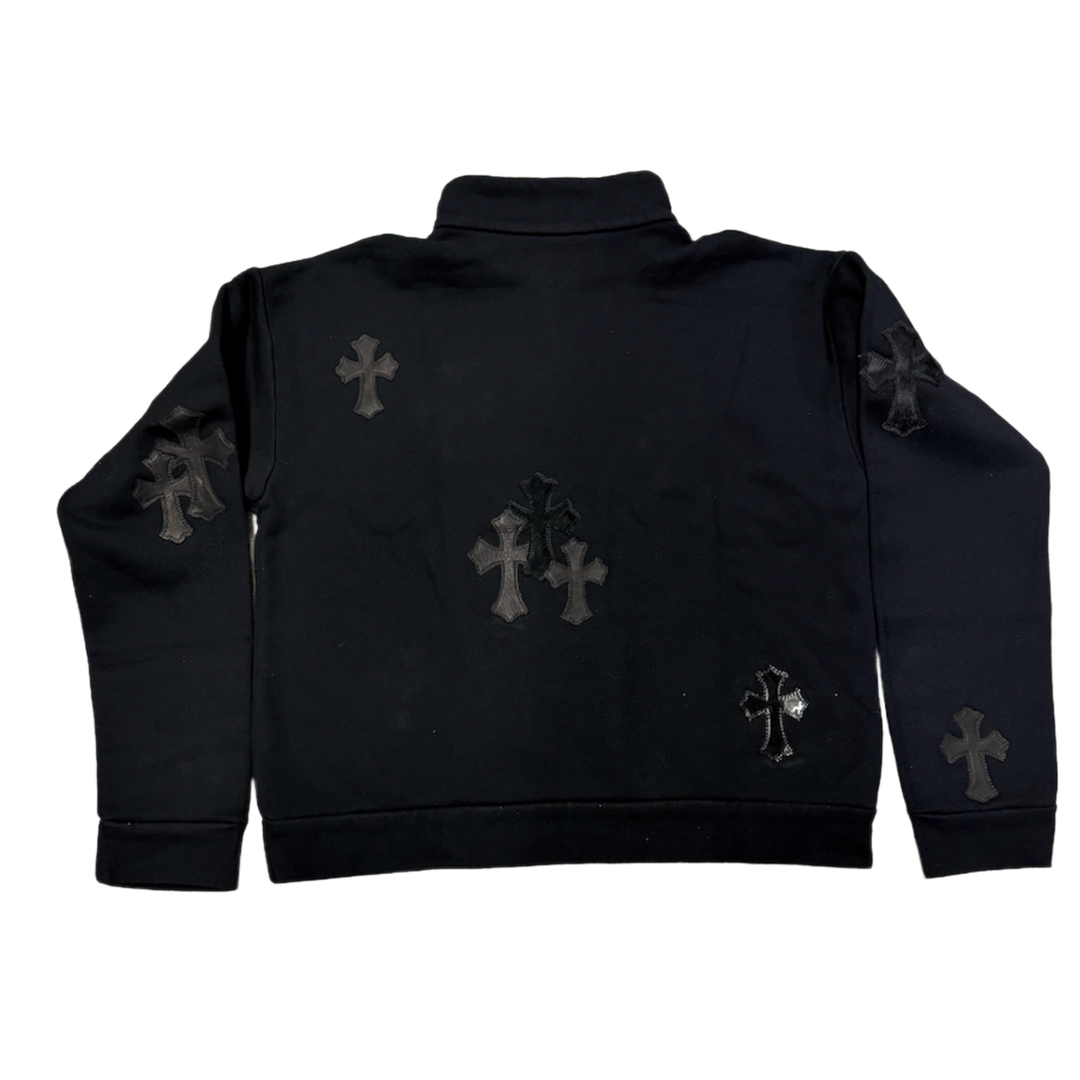 CHROME HEARTS 'CROSS PATCH PONY HAIR PATENT LEATHER' BLACK QUARTER ZIP