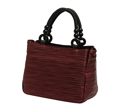 Hasegawa Pleated Processed Kimono Western Style Handbag (Red, Gray, Black) M/S Made in Japan