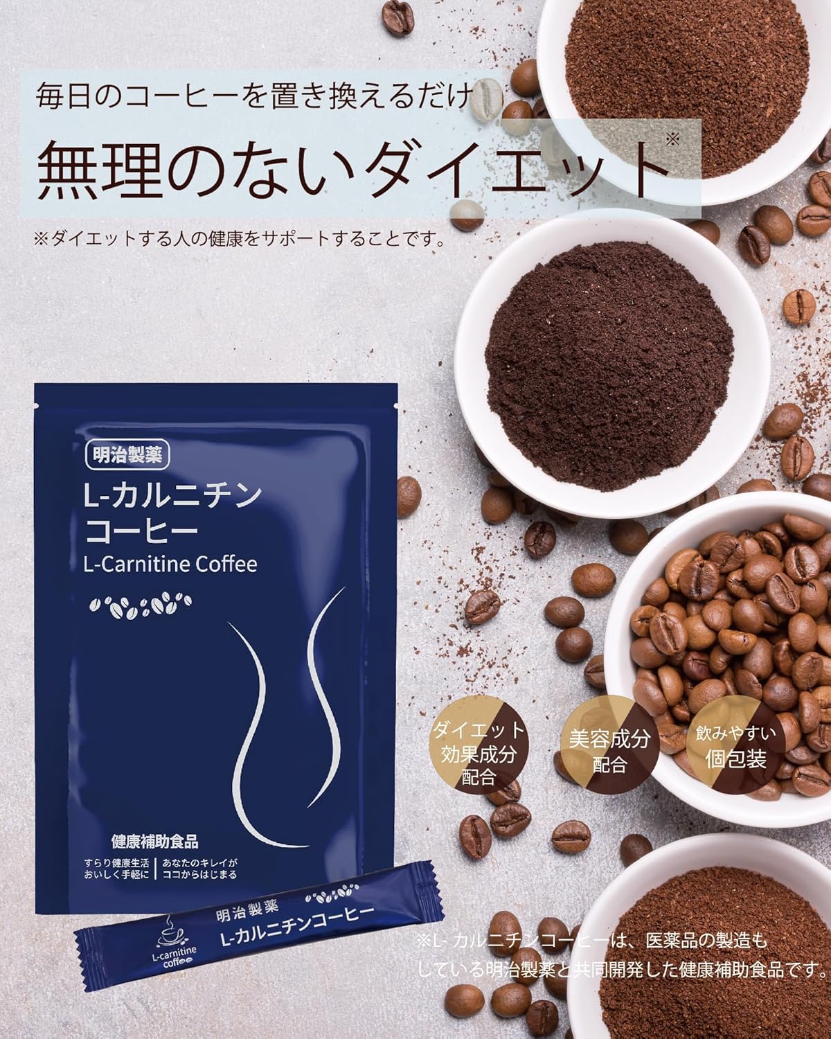 Meiji Pharmaceutical L-Carnitine Coffee, Slim Coffee, Instant Coffee Stick, Powder, 0.1 oz (3 g) x 20 Packets, Stick Coffee, Inulin, Whey Protein, Chlorogenic Acid, Coconut Shell Activated Carbon