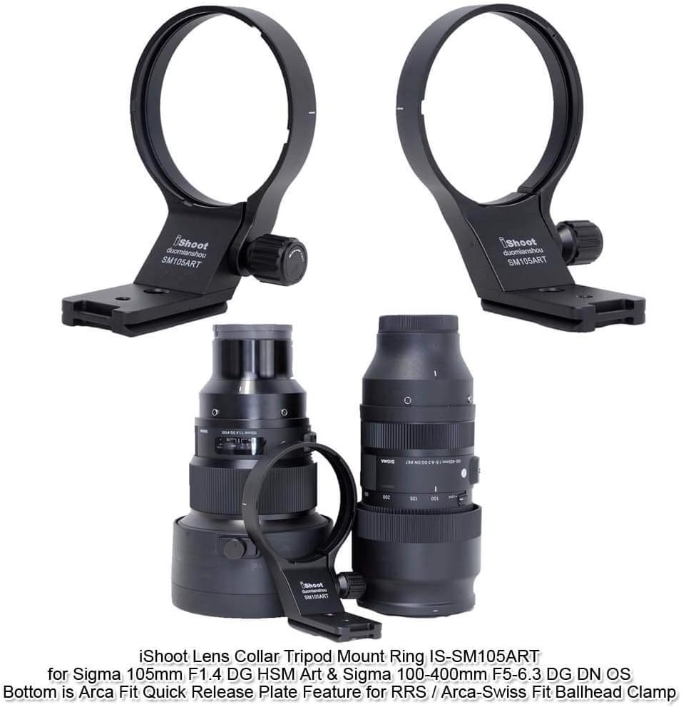 iShoot Metal Camera Ring Tripod Mount Ring, Lens Support Collar, Lens Bracket Collar, Tripod Socket, For Sigma Sigma 105mm F1.4 DG HSM Art & 100-400mm F5-6.3 DG DN OS, Bottom is 1/4 3/8 Screw Hole