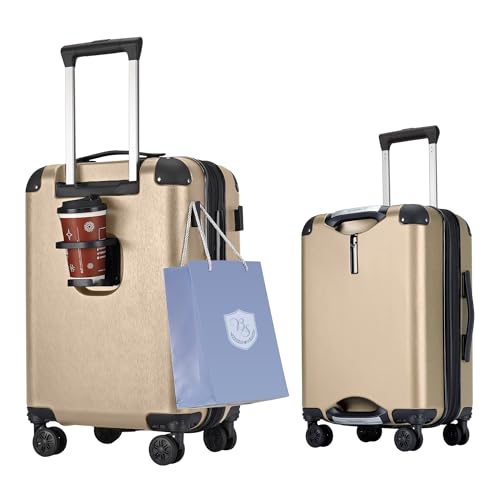 BlueSea BSSC08 Suitcase, Carrying Case, Carry Bag, Carry-on Bag, Grip Function, Expanded Size, 100% PC, TSA Lock, Double Casters with Hook Function, Cup Holder, Silent, Shock Resistant, Ultra