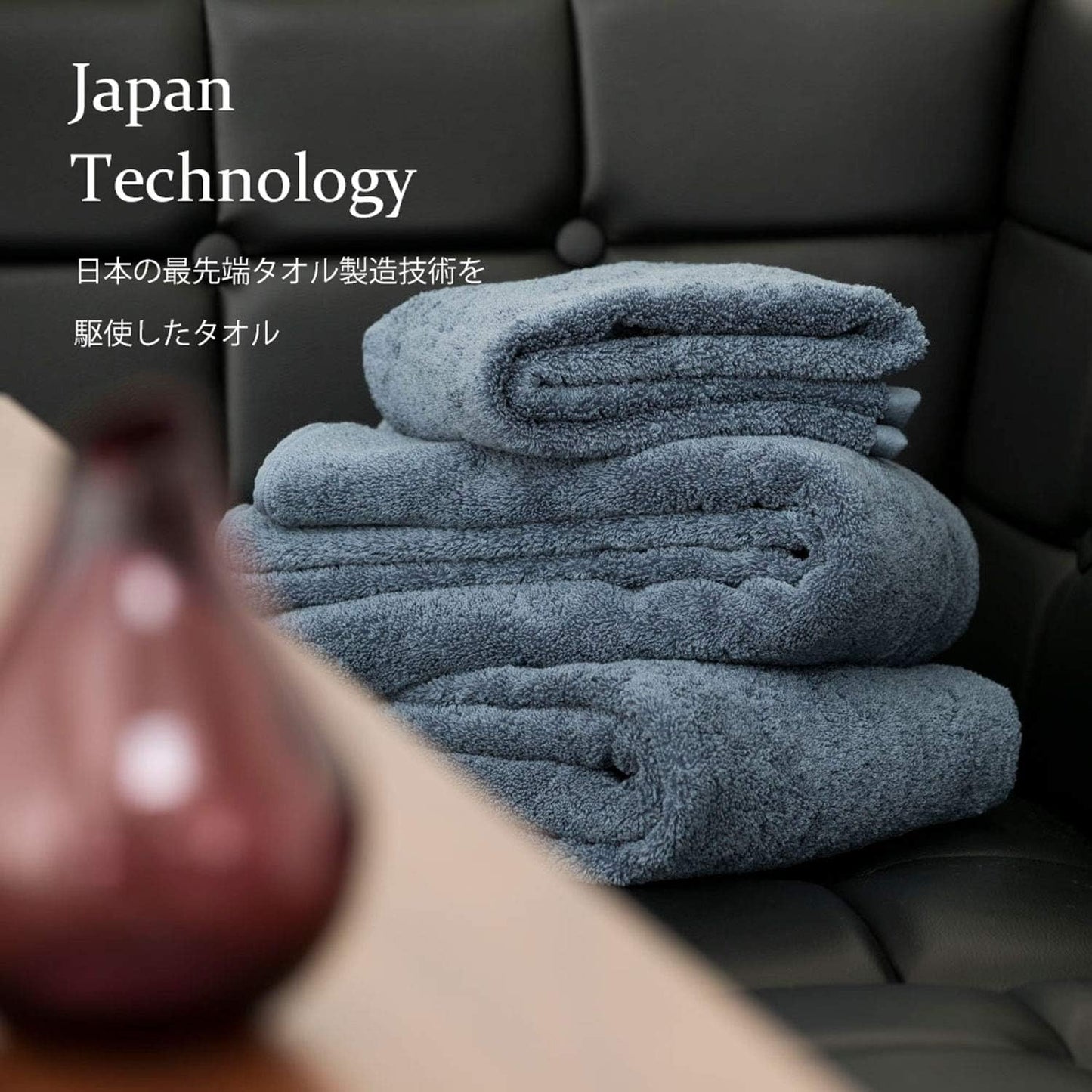 Kenkyujo Towels Volume Rich #003 Big Face Towel, Set of 3, Fluffy, Hotel Specifications, Rapid Absorption, 100% Cotton, Durable, Less Shedding, Japanese Technology, Smoky Blue