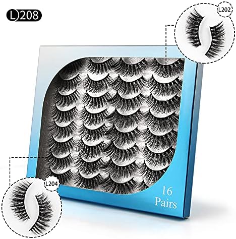 16 Pairs L2 Series False Eyelashes, Ultra Dense, Recitals, Stage, Everyday Makeup! Natural Long Eyelash Extensions, Fake Eyelashes! (L208)