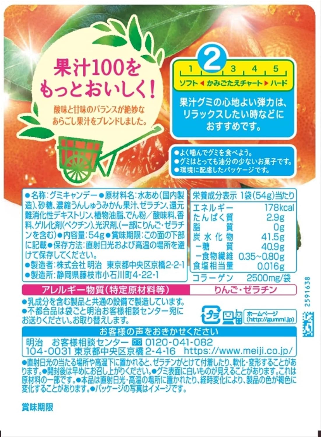 Meiji Fruit Juice Gummy Unshu Mandarin Orange 2.9 oz (54 g) x 10 Bags