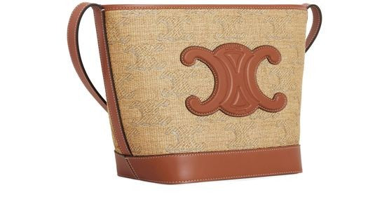 CELINE Small bucket cuir Triomphe in raffia effect textile with Triomphe jacquard - Image 2