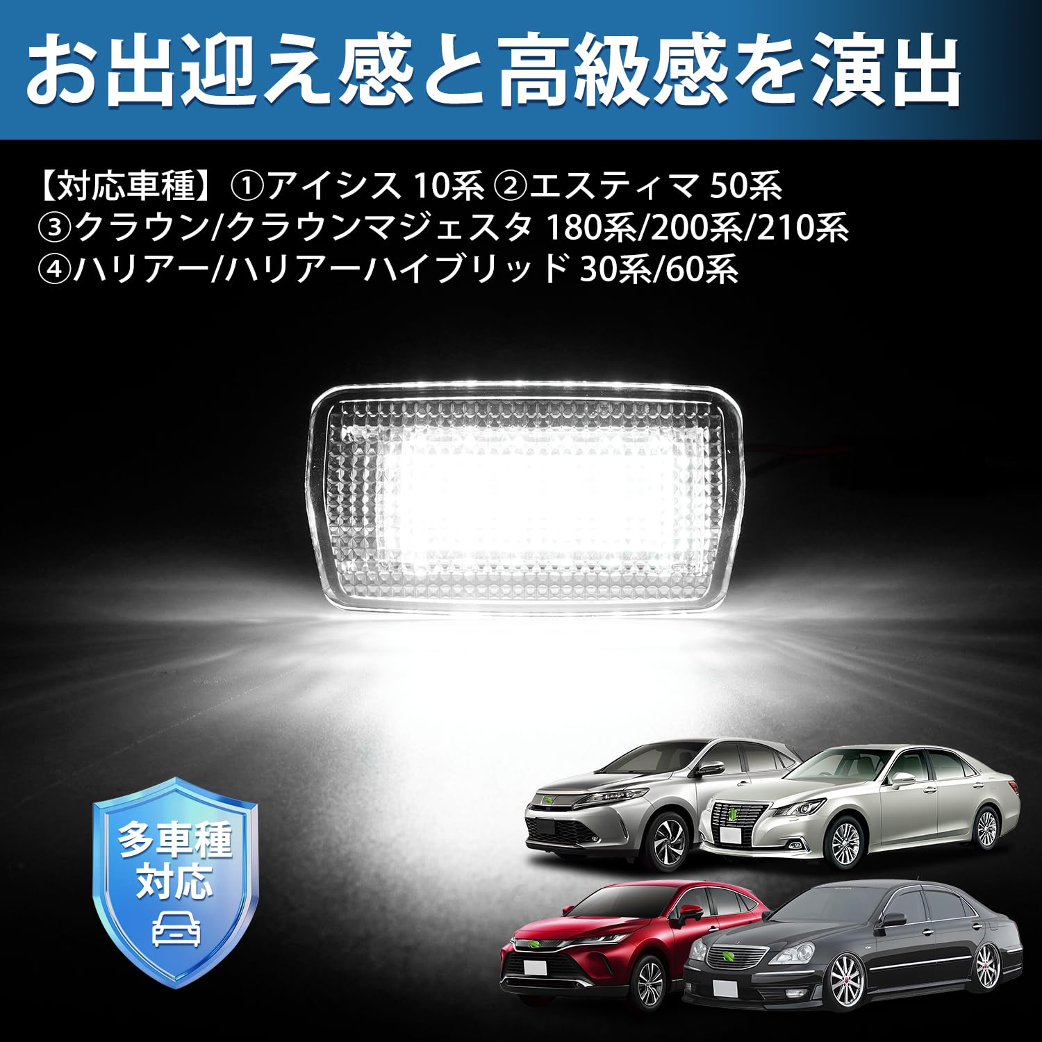 Toyota Crown Majesta 180 Series 200 Series 210 Series Courtesy Lamp LED Harrier 30 Series 60 Series Door Welcome Light Isis 10 Series Estima Hybrid 50 Series 20 Series Foot Lamp Pure White