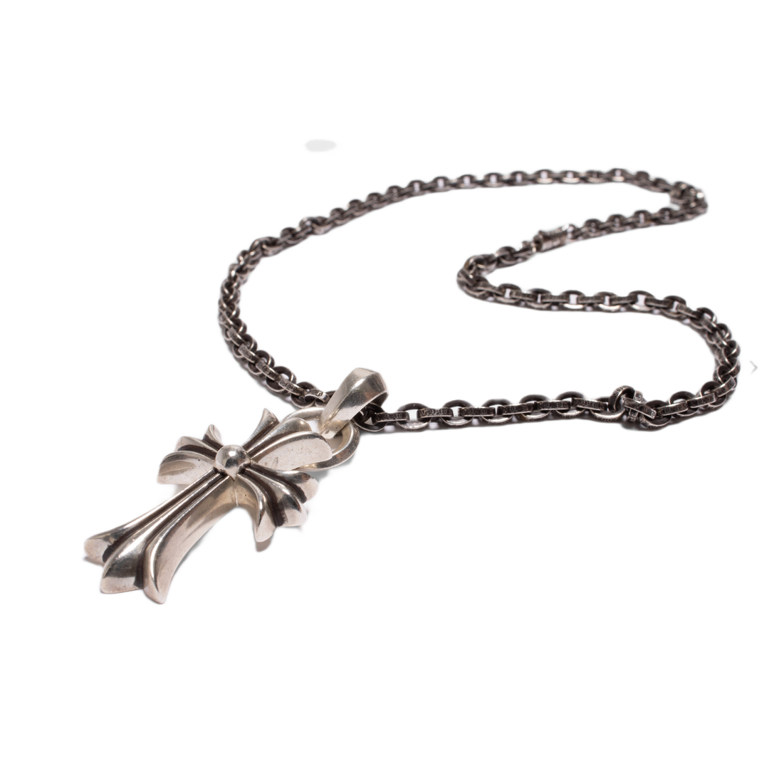 CHROME HEARTS 'CROSS PENDANT' 12IN SILVER PAPER CHAIN NECKLACE