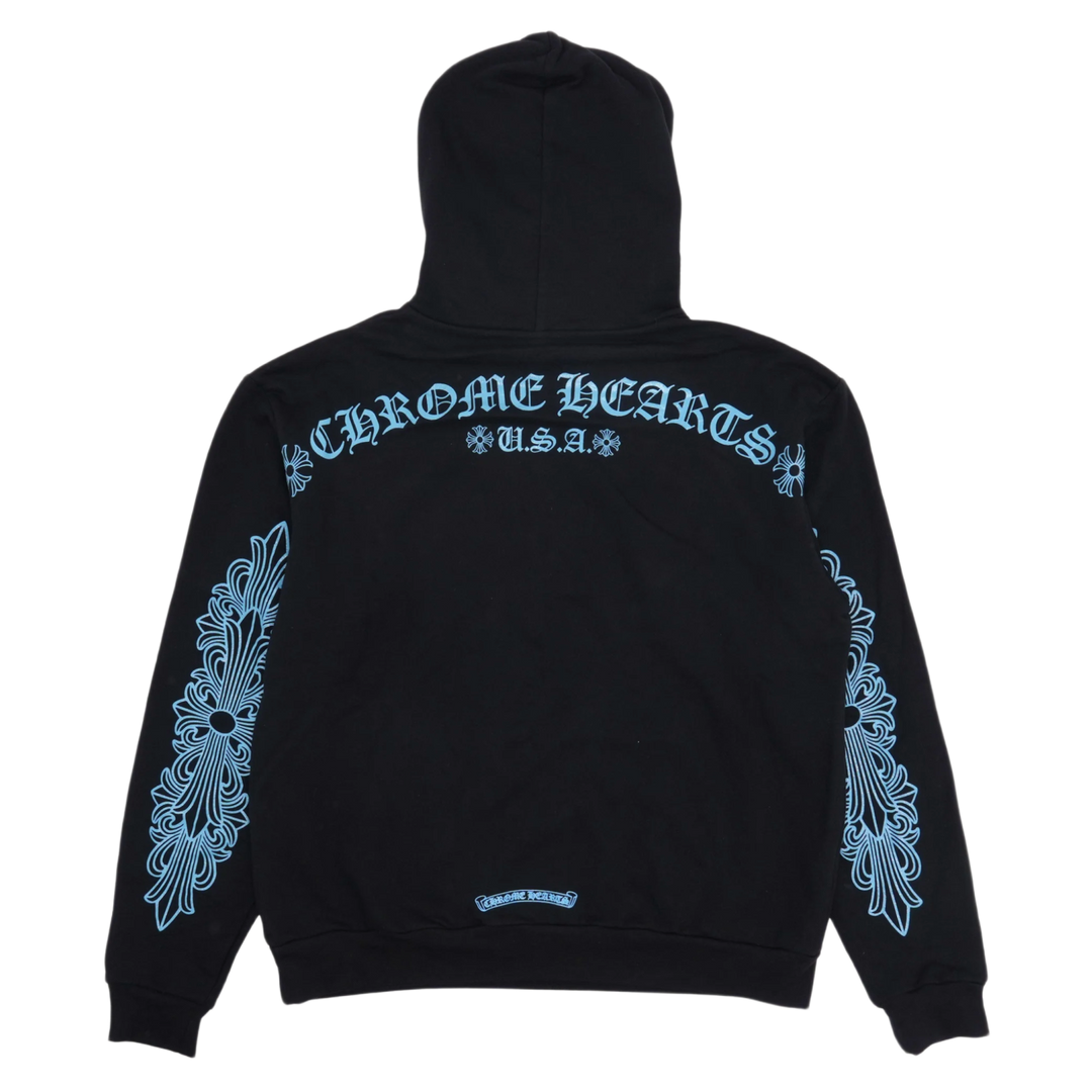 CHROME HEARTS FRIENDS AND FAMILY 'LIGHT BLUE GLITTER' BLACK HOODIE