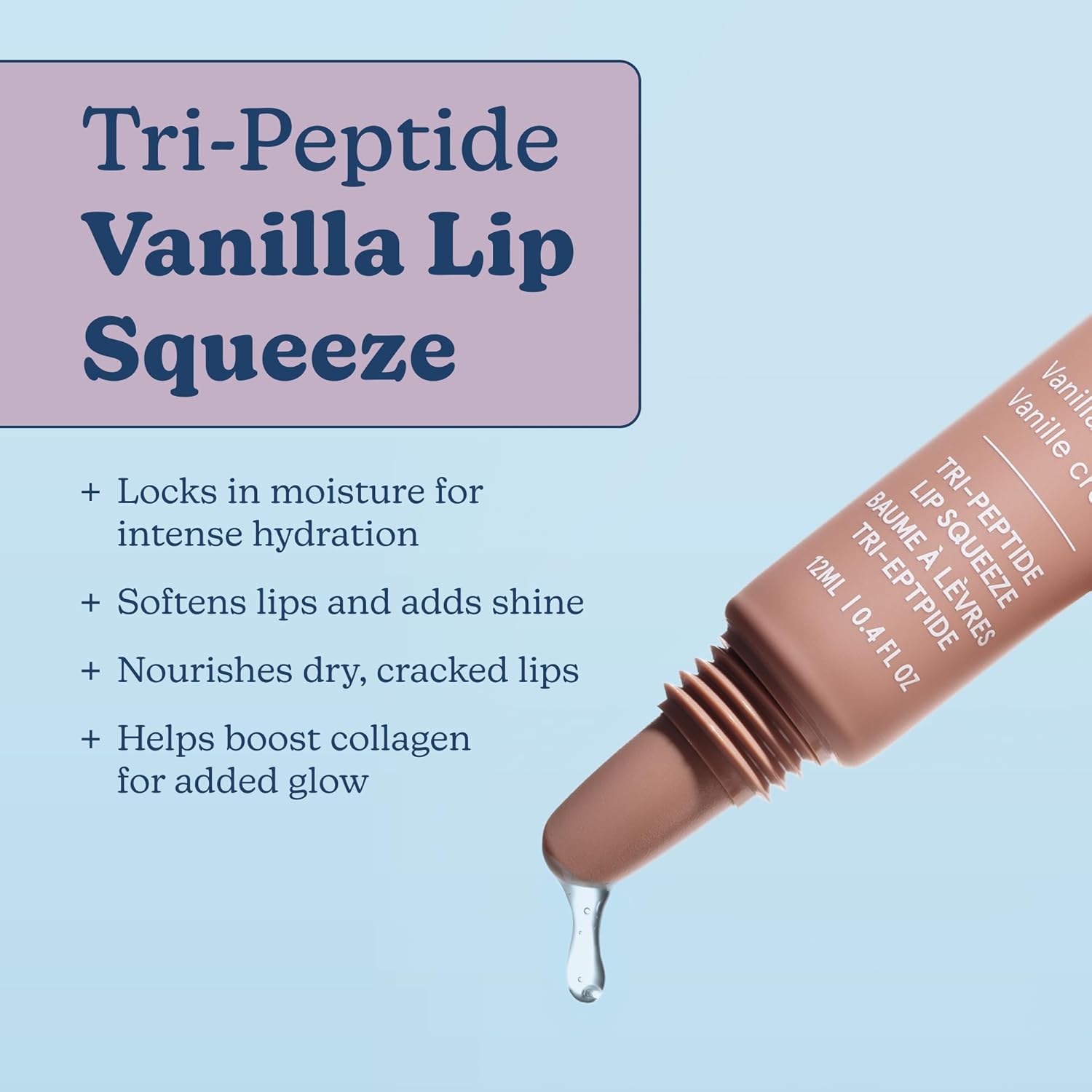 Blume Tri-Peptide Vanilla Lip Balm - Hidratante labial Superbalm con manteca de karité y escualano para hidratar profundamente y curar labios secos y agrietados, libre de crueldad animal y vegano (0.4 onzas líquidas)