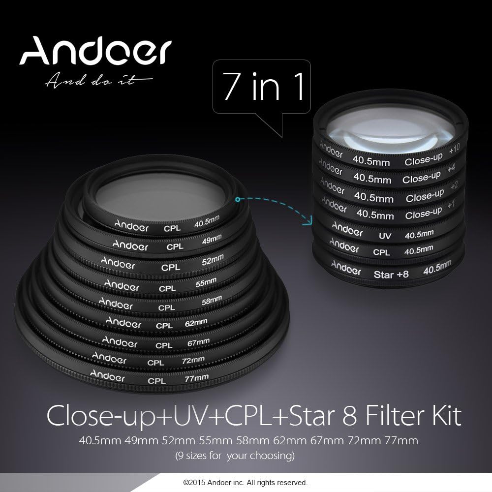 40.5mm UV+CPL+Star8+Close-up (+1 +2 +4 +10) Filter Set Ultraviolet Circular Polarizer Star 8 Point Macro Close-up Lens Filter for Canon Nikon Sony DSLR Camera Lens